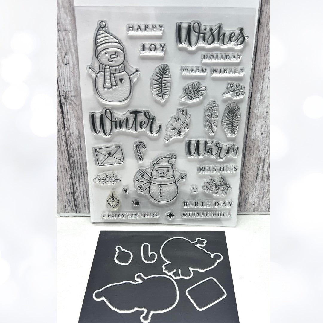 Gina K Designs WINTER HUGS Snowman Christmas 6x8 Rubber Stamps Dies