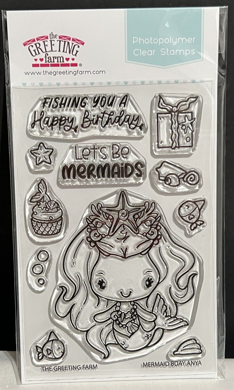 The Greeting Farm MERMAID BIRTHDAY Anya Sea Ocean Rubber Stamps Set