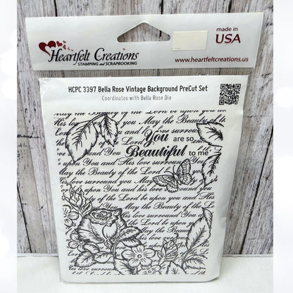 Heartfelt Creations BELLA ROSE VINTAGE Floral Script Background Rubber Stamp