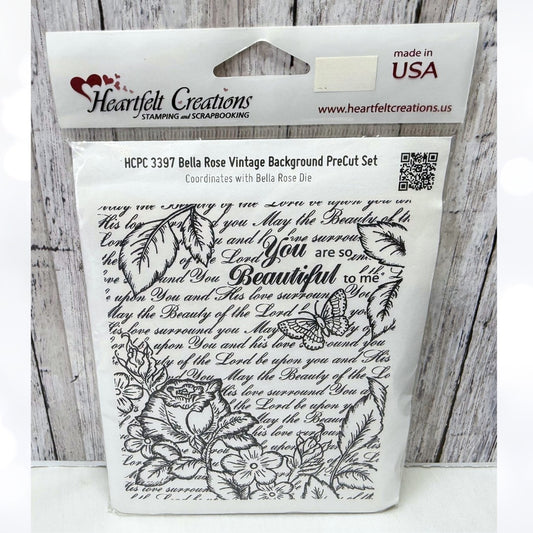 Heartfelt Creations BELLA ROSE VINTAGE Floral Script Background Rubber Stamp