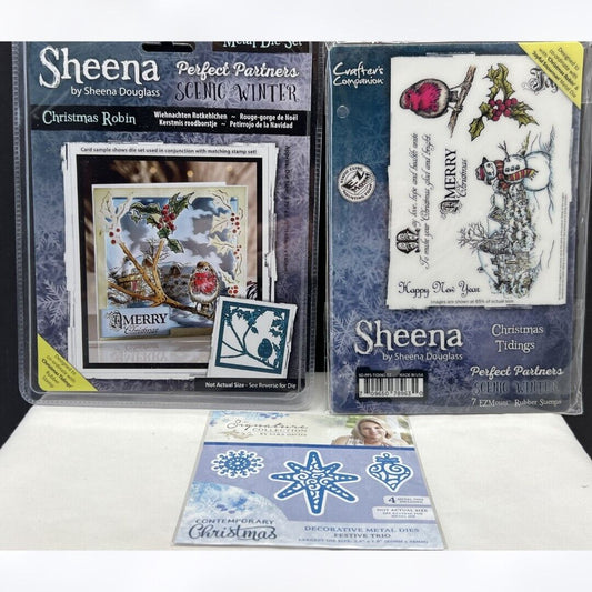 Sheena CHRISTMAS TIDINGS Ornament Robin Holiday Rubber Stamps Dies Lot