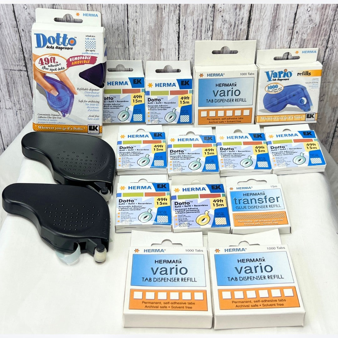 EK Success Herma Vario Dotto Tab Tape Dispensers Removeable Adhesive Refills Lot