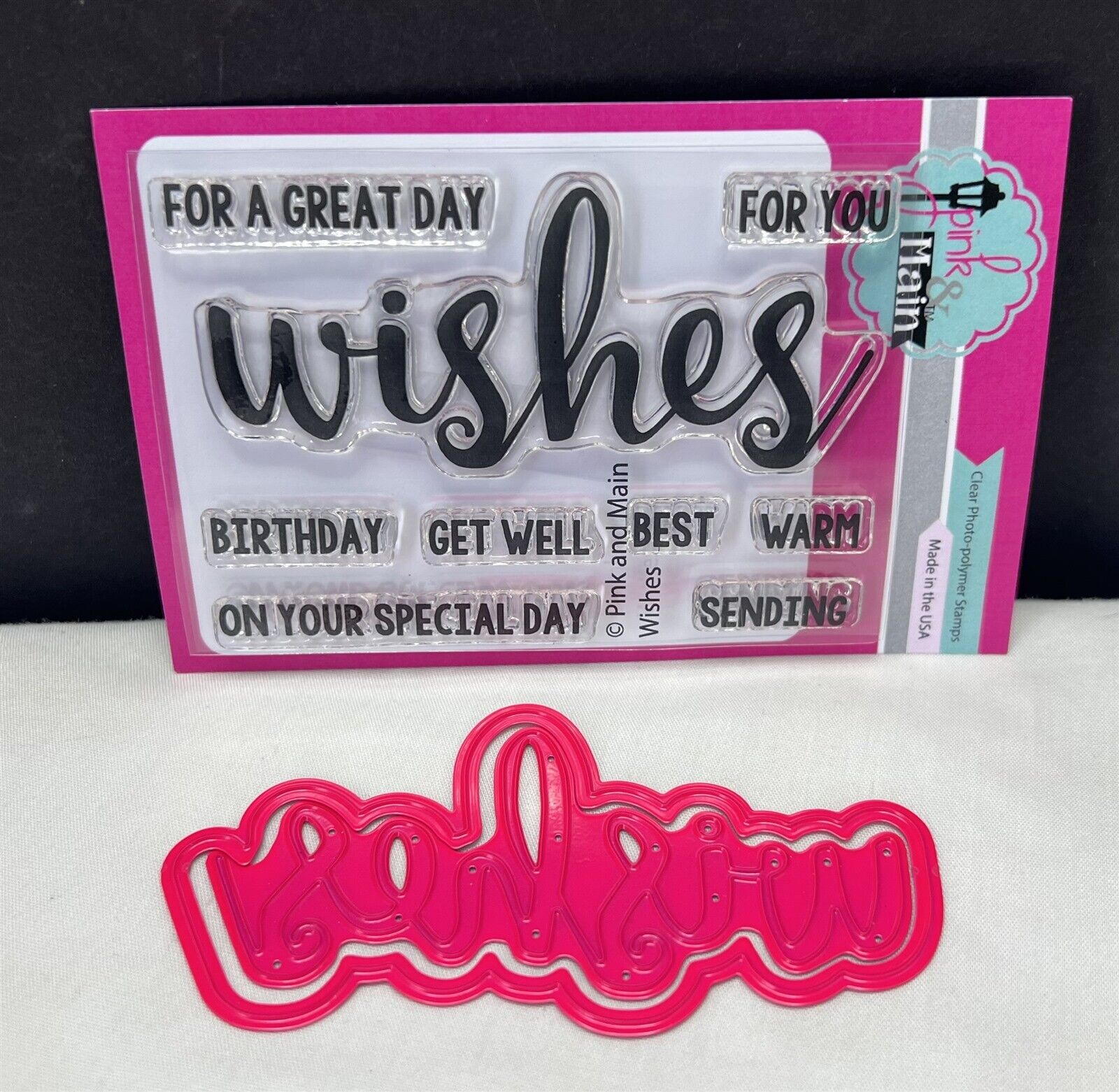 Pink & Main WISHES Birthday Get Well Sentiments Greetings Rubber Stamps Dies