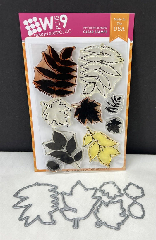 WPlus9 W Plus 9 AUTUMN LEAVES Fall Leaf Rubber Stamps Dies Set