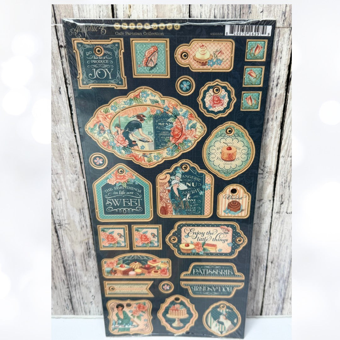 Graphic 45 CAFE PARISIAN Deluxe Collection 12x12 8x8 Chipboard Kit