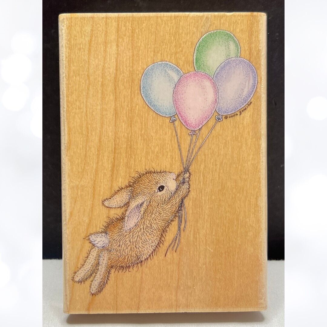 House Mouse BALLOON JOURNEY Bunny Hop-It Birthday Rabbit Rubber Stamp