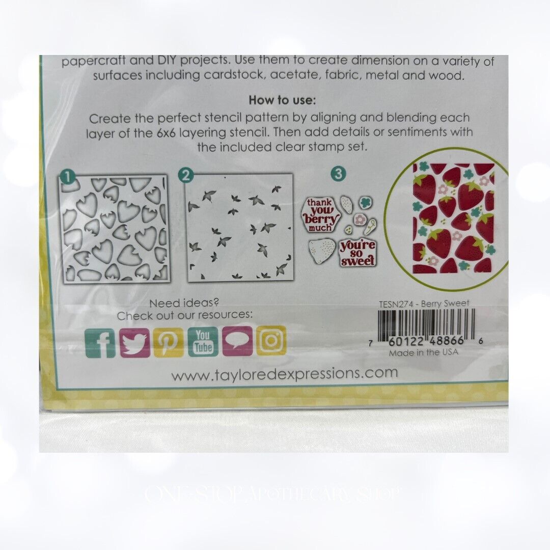 Taylored Expressions BERRY SWEET Fruit Strawberry Rubber Stamps Stencil Set