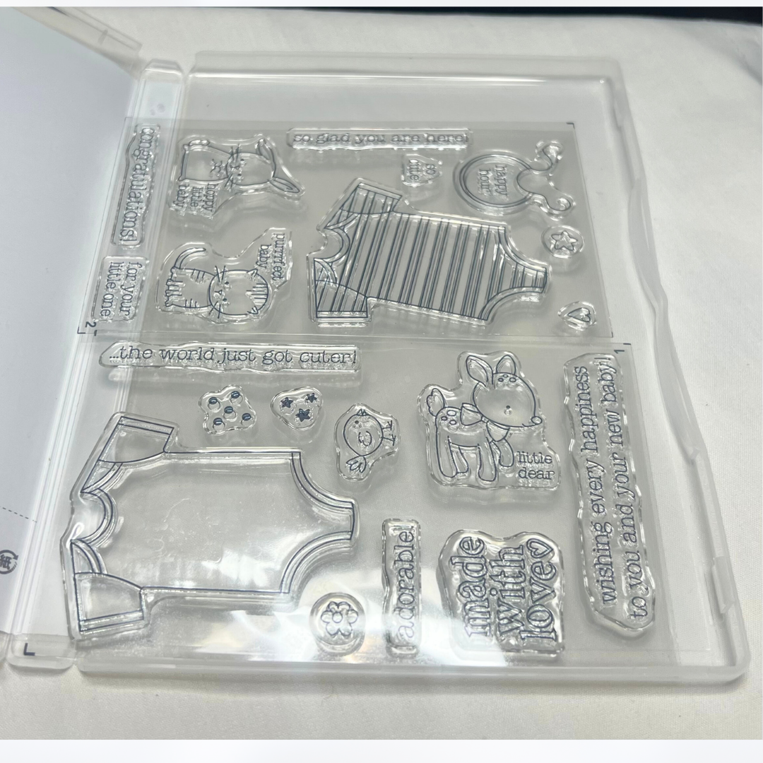 Stampin Up MADE WITH LOVE Baby Shower Boy Girl Rubber Stamps Dies Framelits