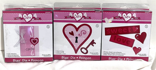 Sizzix VALENTINES DAY Heart & Key Card Love Phrase Sweet Bigz Dies Lot of 3