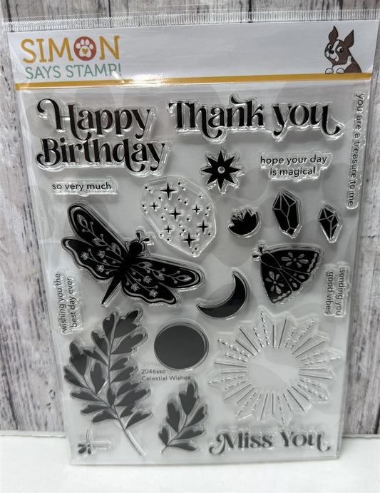 Simon Says Stamp CELESTIAL WISHES Dragonfly Moth 6x8 Rubber Stamps
