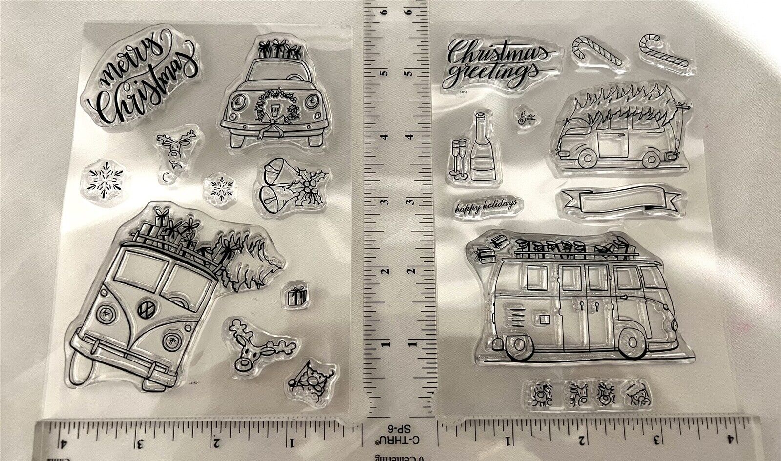 Craft Emotions CHRISTMAS CARS 1 & 2 Holiday Van Funny Rubber Stamps Lot