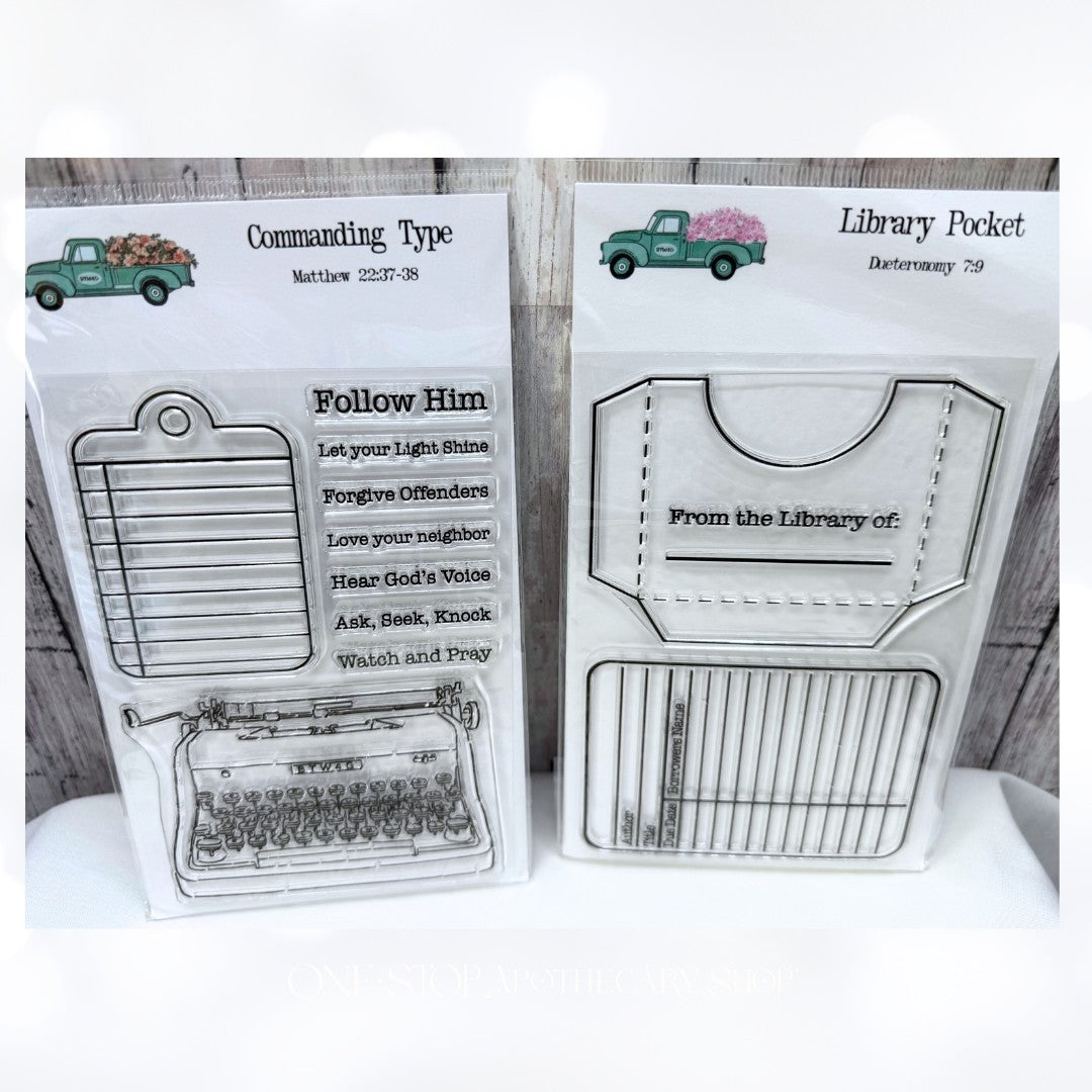 By the Well 4 LIBRARY POCKET Typewriter Religious Bible Journaling Rubber Stamps