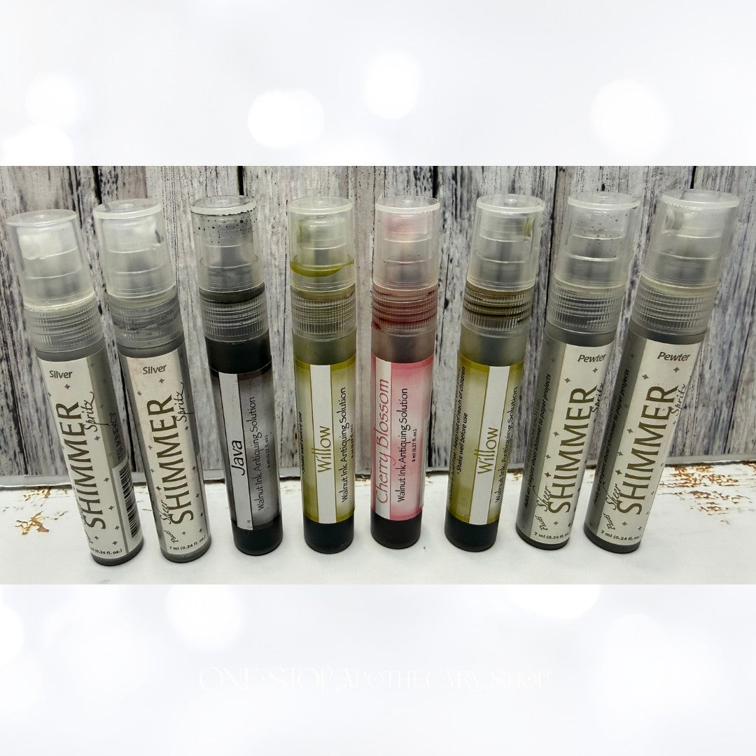 Tsukineko SHIMMER SPRITZ & Antiquing Solution Sprays Mixed Media Lot of 8