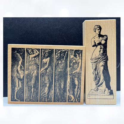 Toy Box GREEK STATUES Art Mixed Media Journal Rubber Stamps Lot of 2