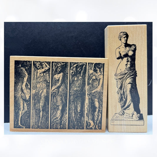 Toy Box GREEK STATUES Art Mixed Media Journal Rubber Stamps Lot of 2