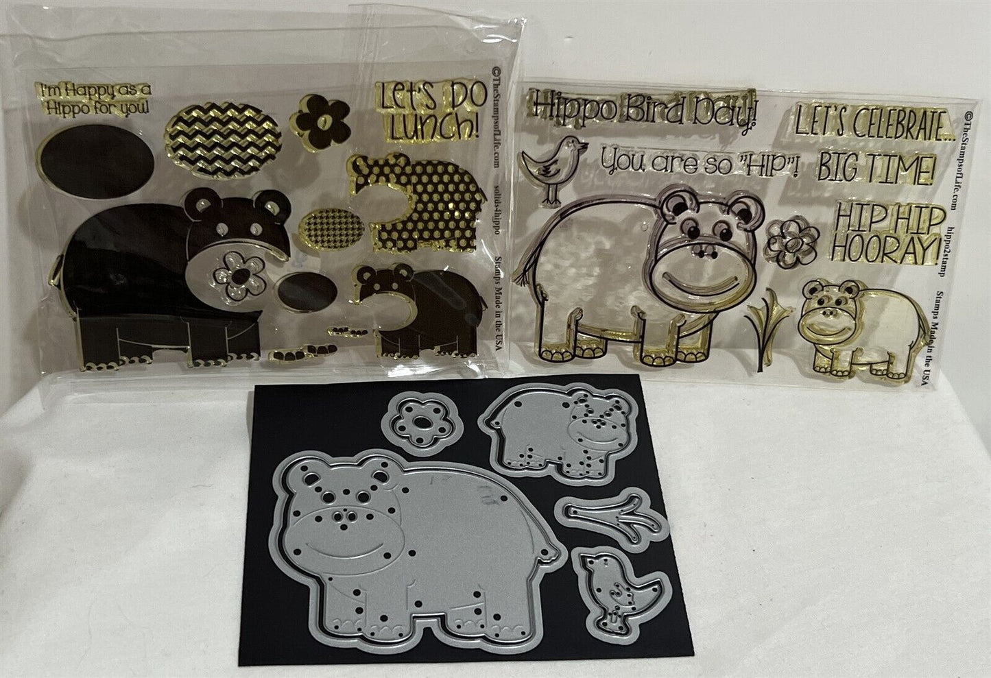 Stamps of Life HIPPOS Animals Funny Solids Patterns Rubber Stamps Dies Lot