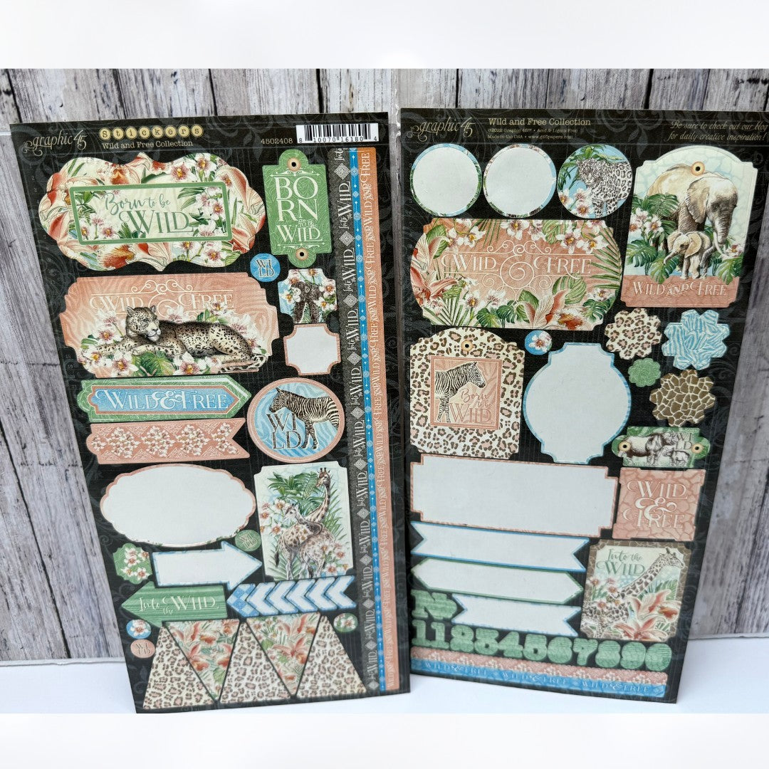 Graphic 45 WILD & FREE Safari Jungle 12x12 Papers Stickers Kit