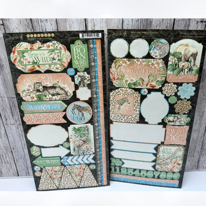 Graphic 45 WILD & FREE Safari Jungle 12x12 Papers Stickers Kit