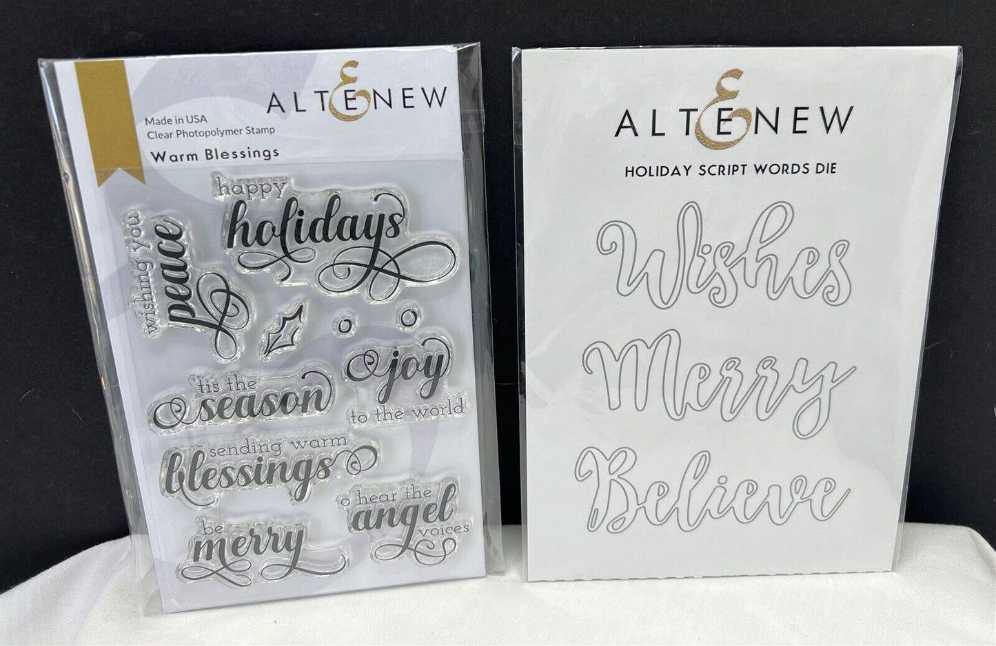 Altenew WARM BLESSINGS Holiday Script Words Christmas Greetings Rubber Stamps