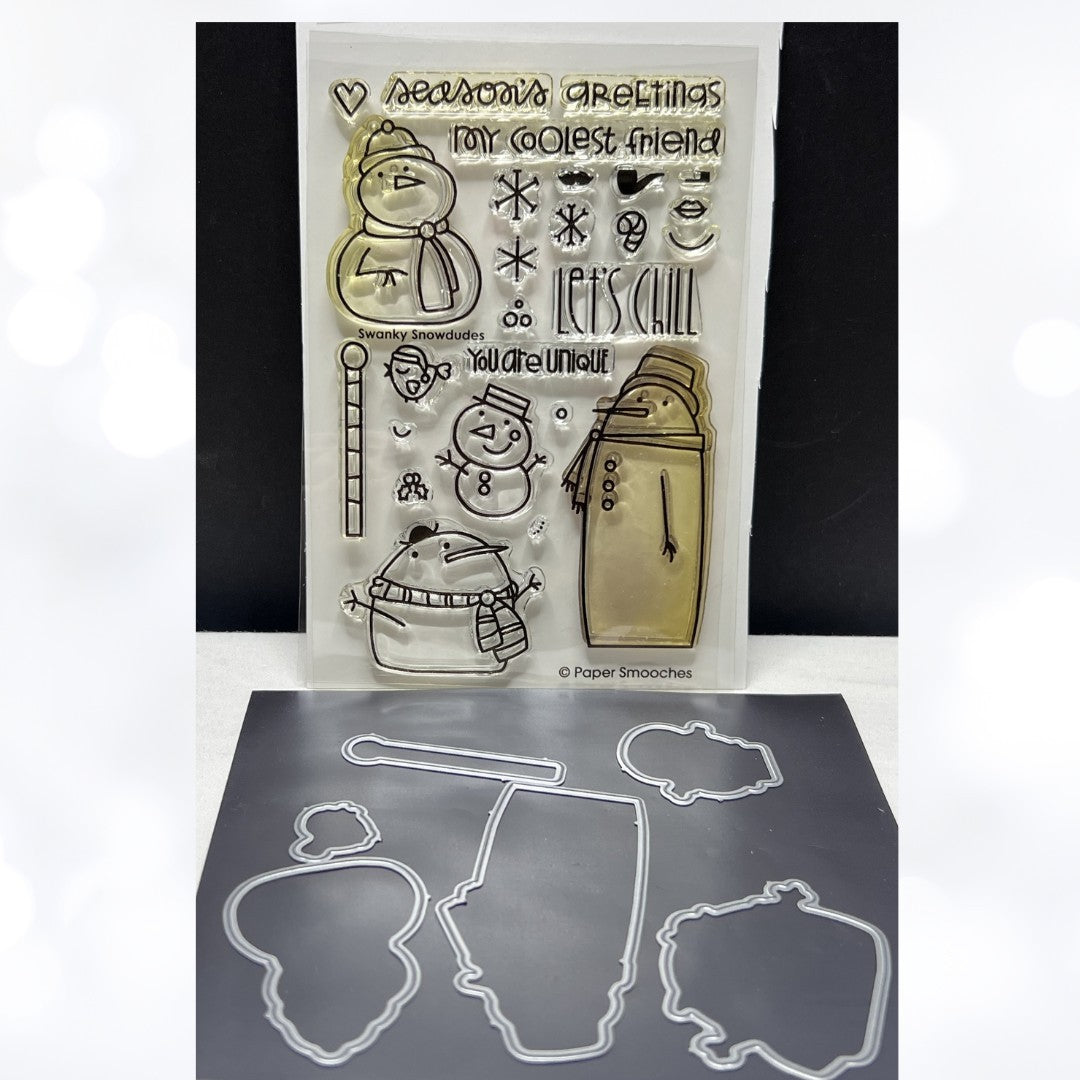 Paper Smooches SWANKY SNOWDUDES Snowman Christmas Rubber Stamps Dies Rare