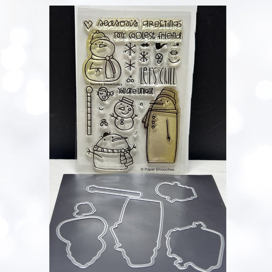 Paper Smooches SWANKY SNOWDUDES Snowman Christmas Rubber Stamps Dies Rare