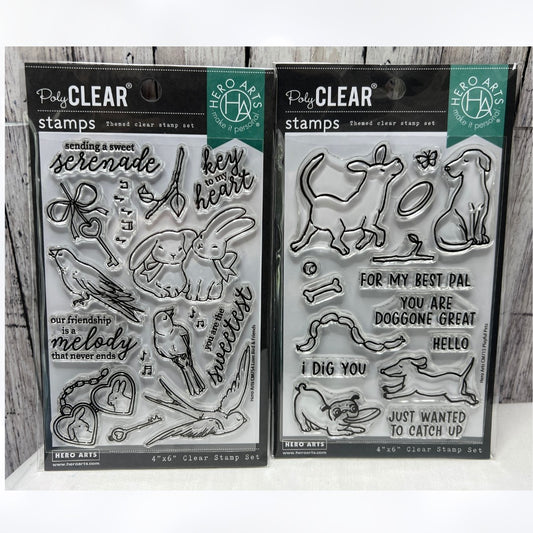 Hero Arts PLAYFUL PETS Love Birds Rabbits Dogs Rubber Stamps 