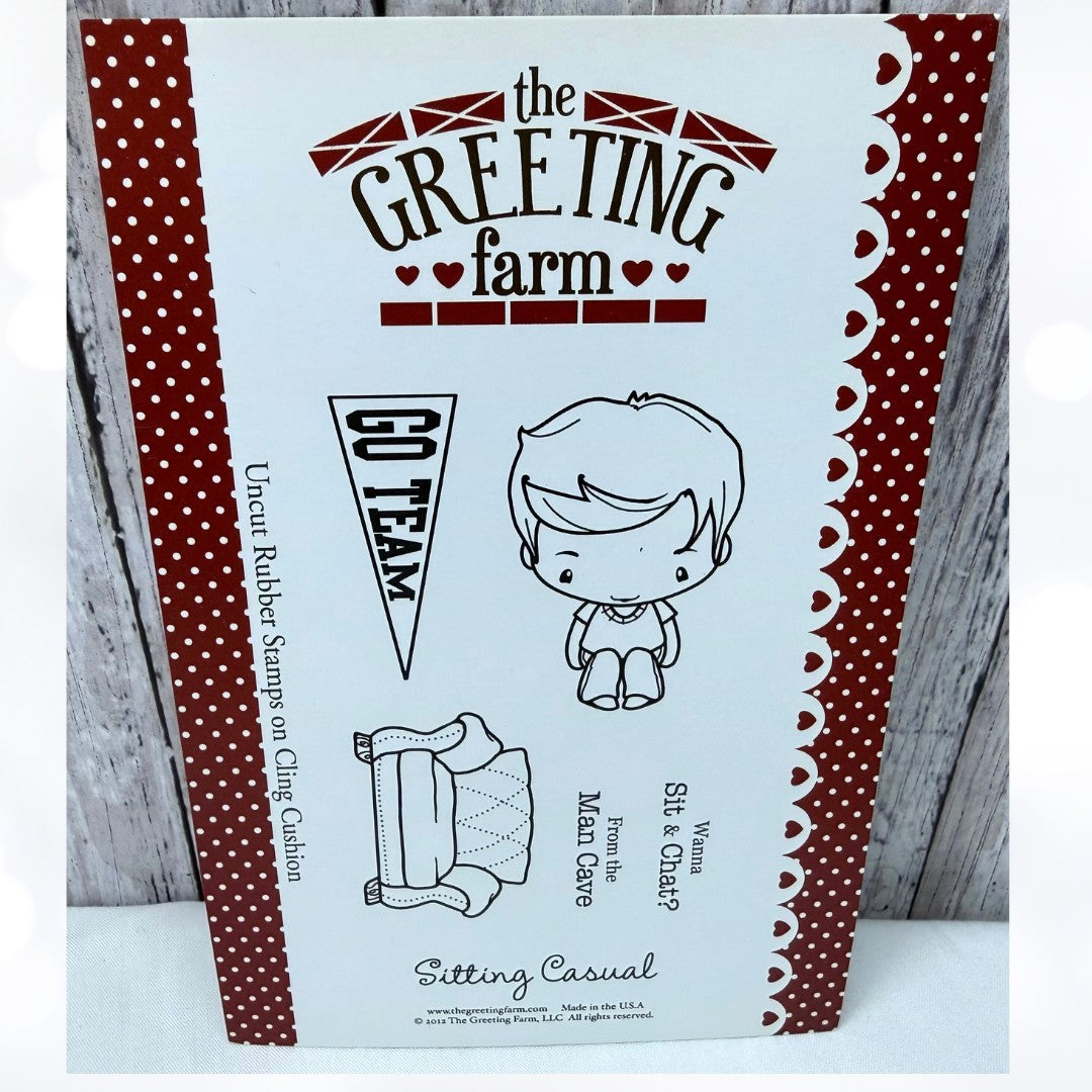 The Greeting Farm SITTING CASUAL Ian Boy Cheer Couch Rubber Stamps