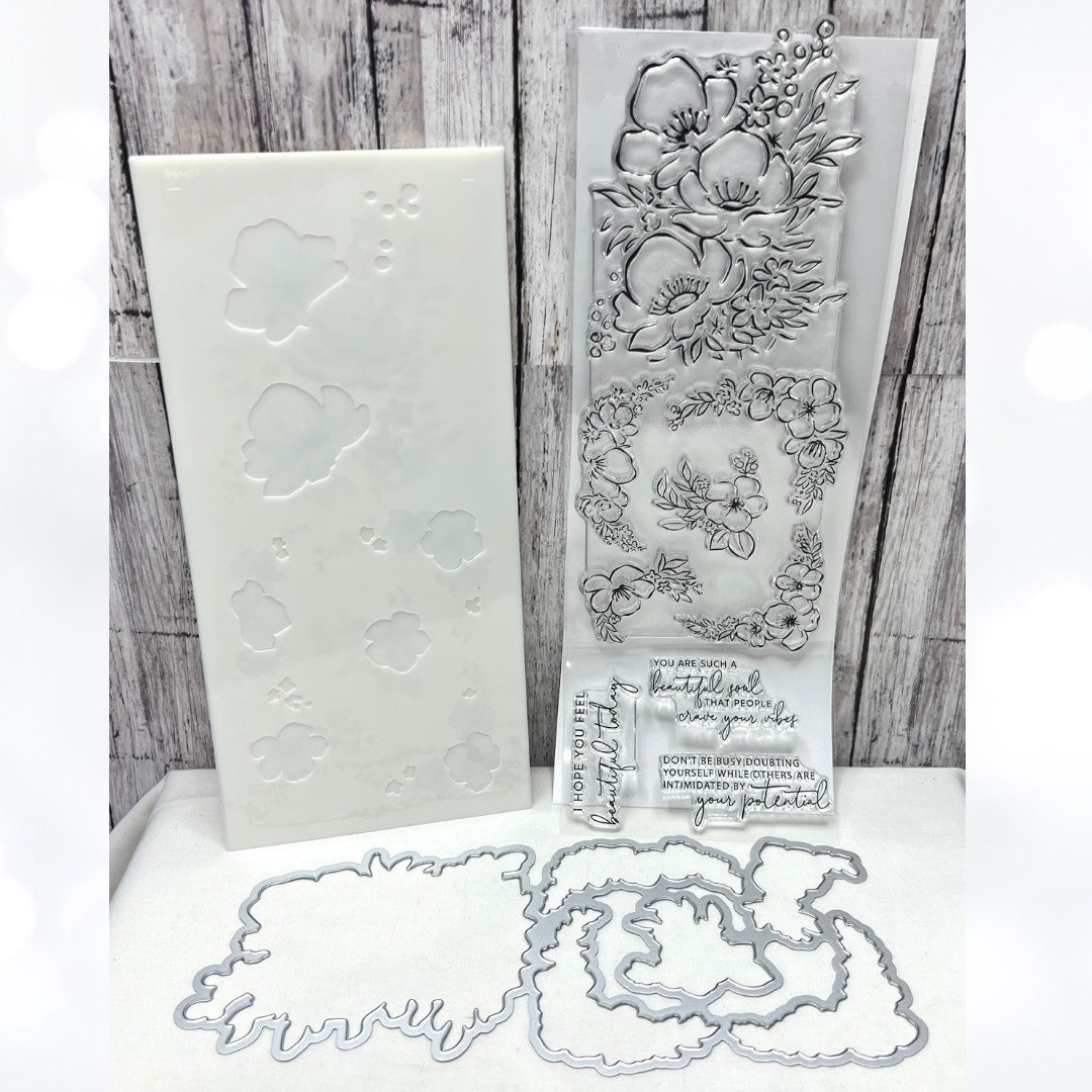 Pinkfresh Studio ANEMONE MAGIC Flowers Rubber Stamps Dies Stencils