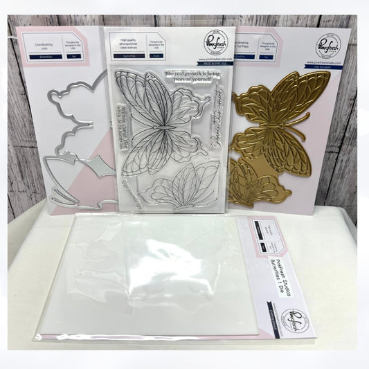 Pinkfresh Studio BUTTERFLIES Butterfly Rubber Stamps Dies Hot Foil Stencils