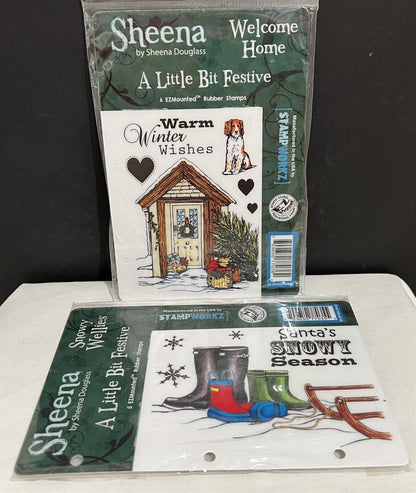 Sheena Douglass CHRISTMAS Welcome Home Dog Holiday Rubber Stamps Lot of 2