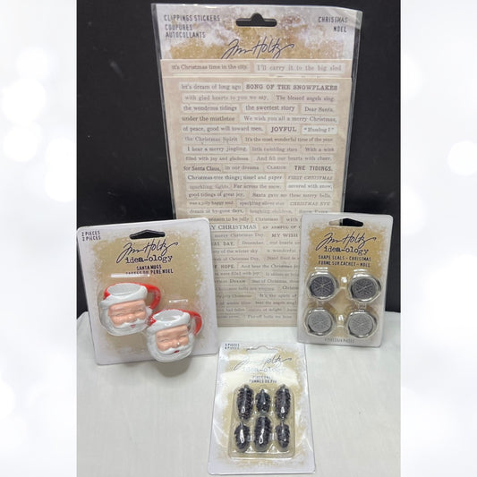 Tim Holtz Idea-ology CHRISTMAS Holiday Santa Mugs Seals Embellishments Lot