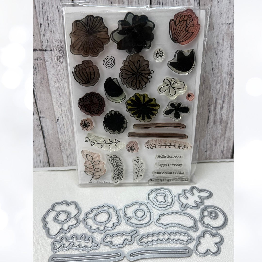 Simon Says Stamp WILD BEAUTY Floral Flowers Rubber Stamps Dies AS IS**