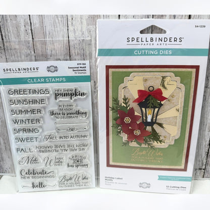 Spellbinders HOLIDAY LABEL MOTIFS Christmas Sentiments Rubber Stamps Dies