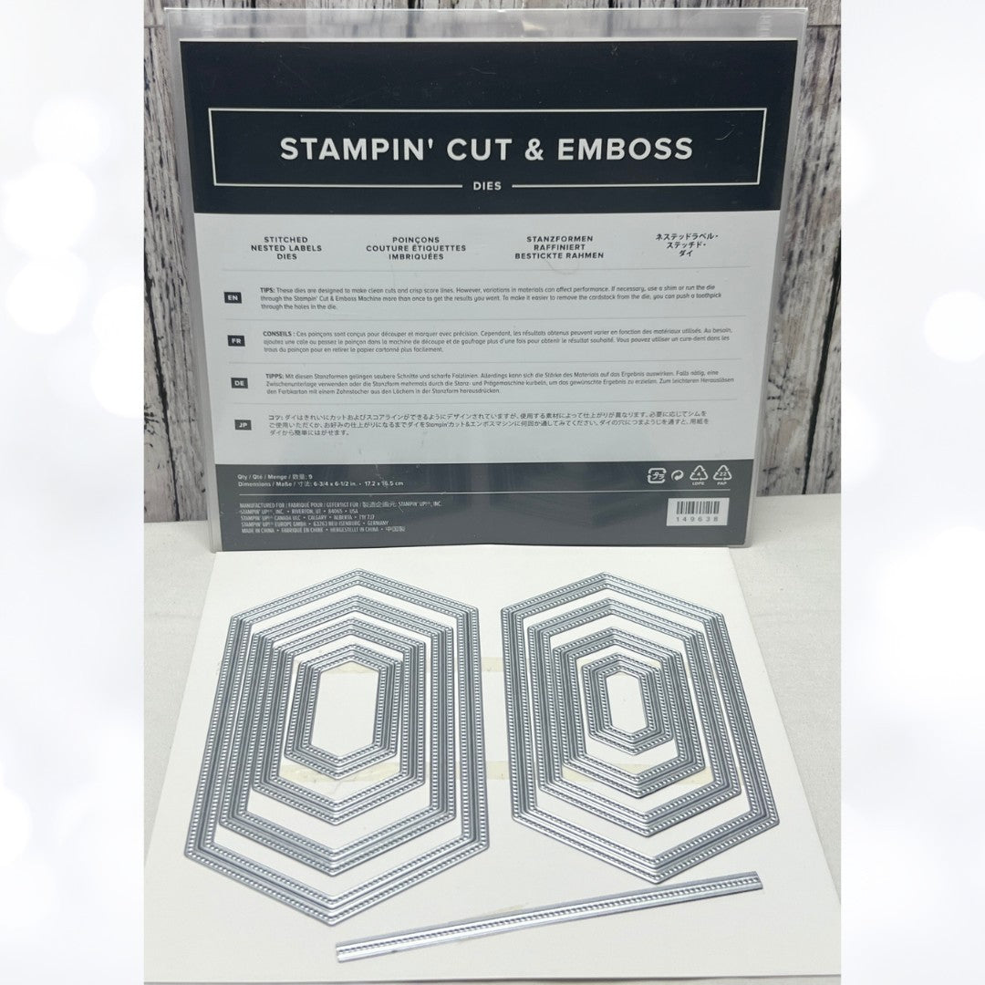 Stampin Up STITCHED NESTED LABELS Hexagon Frames Dies