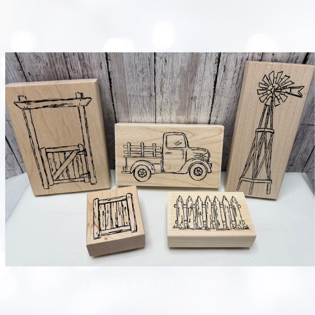 Judith Heather Stamps FARM Truck Windmill Fence Gate Rubber Stamps Lot of 5