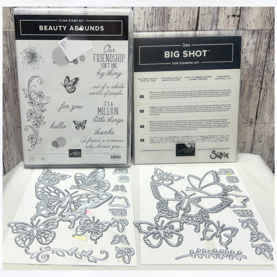 Stampin Up BEAUTY ABOUNDS Butterfly Beauty Rubber Stamps Dies Thinlits