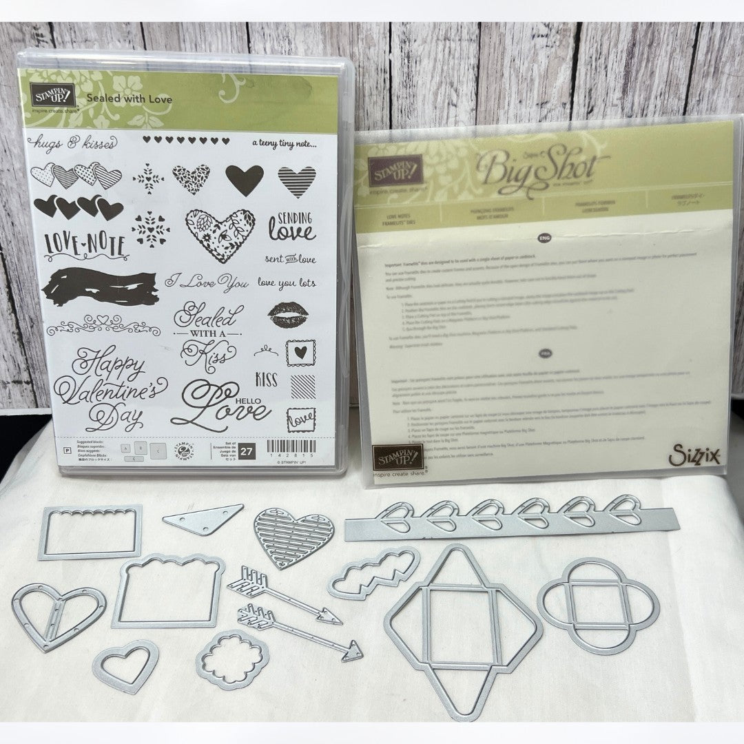 Stampin Up SEALED WITH LOVE Love Notes Valentines Day Rubber Stamps Dies AS IS**
