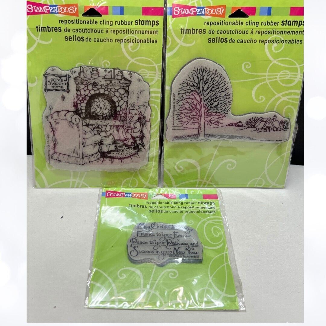 Stampendous FIRESIDE Christmas Holiday Cling Rubber Stamps Lot of 3