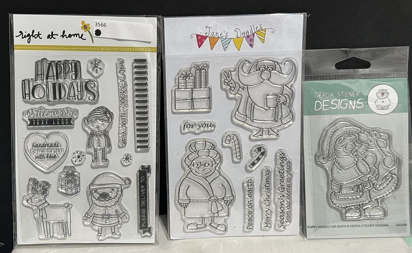 Gerda Steiner Janes Doodles CHRISTMAS Santa Puppy Elves Holiday Rubber Stamps 