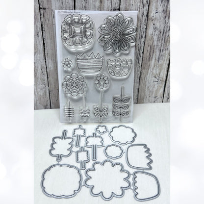 My Favorite Things DOODLED BLOOMS Flowers Mixed Media Rubber Stamps Dies