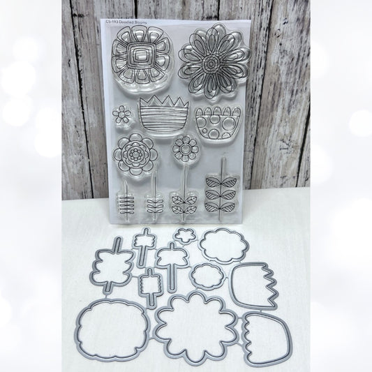 My Favorite Things DOODLED BLOOMS Flowers Mixed Media Rubber Stamps Dies