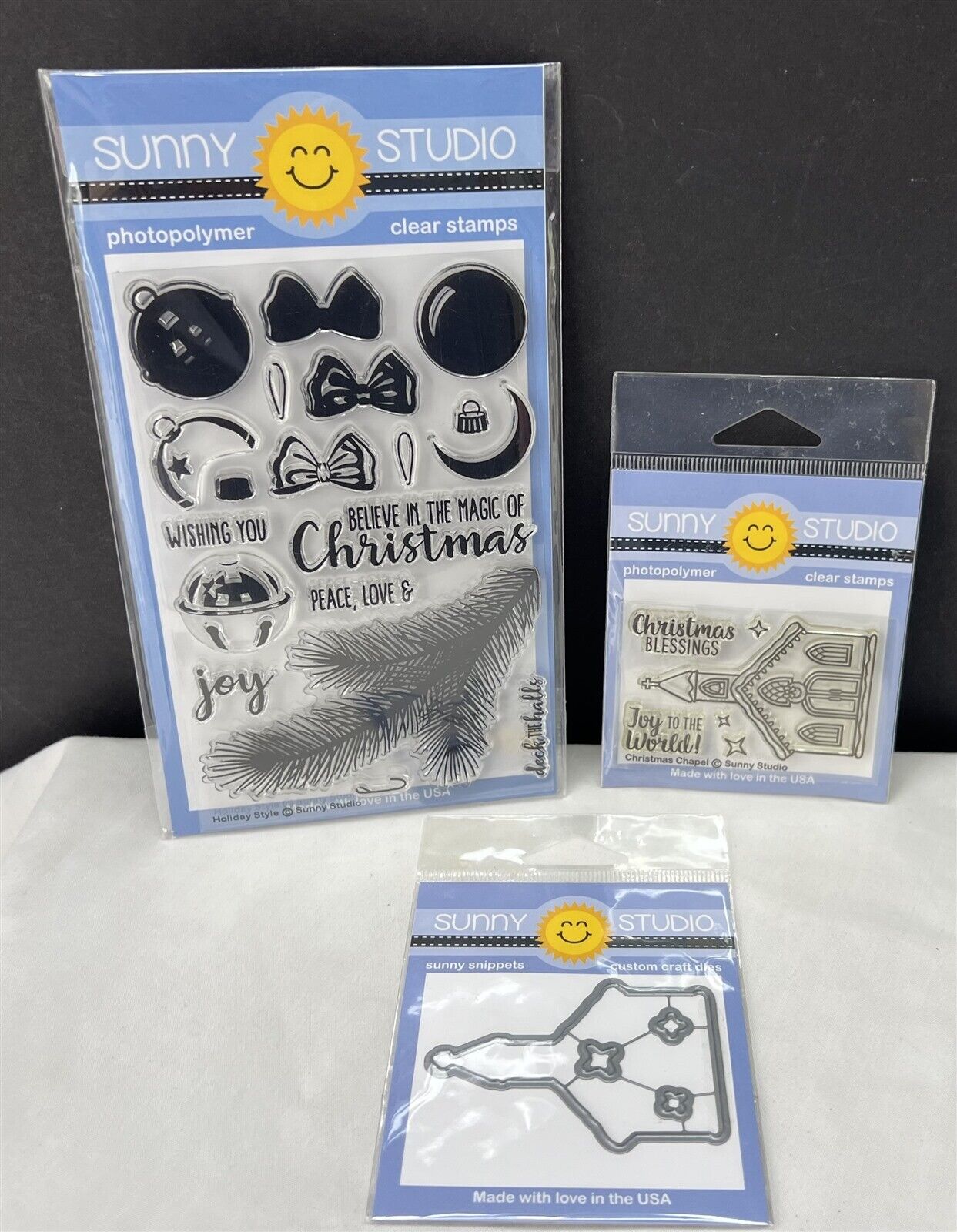 Sunny Studio CHRISTMAS CHAPEL Holiday Style Ornaments Christmas Rubber Stamps