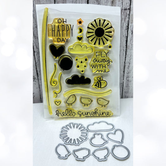 Lawn Fawn HELLO SUNSHINE Birds Sun Rubber Stamps Dies