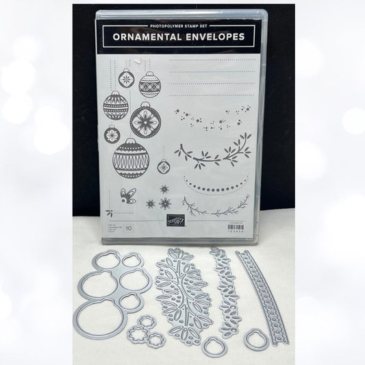 Stampin Up ORNAMENTAL ENVELOPES Christmas Ornaments Rubber Stamps Dies AS IS**