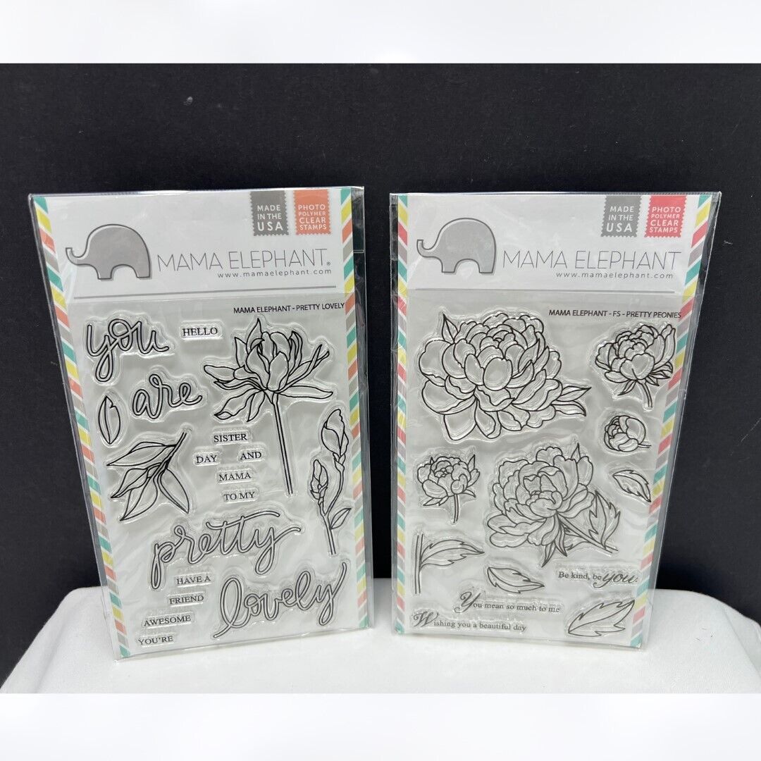 Mama Elephant PRETTY PEONIES Lovely Flowers Peony Floral Rubber Stamps Lot