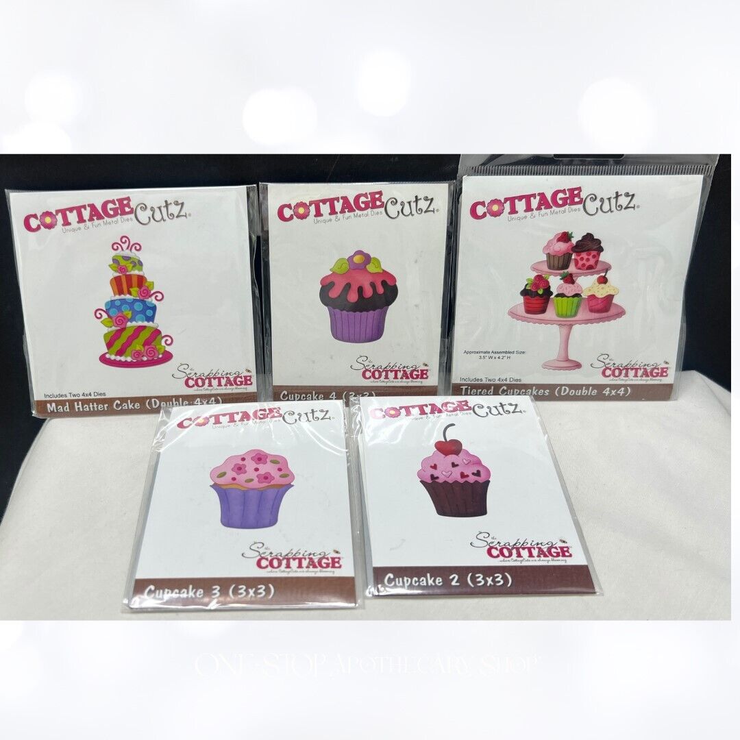 Cottage Cutz CUPCAKES Birthday Cake Mad Hatter Dies Lot of 5