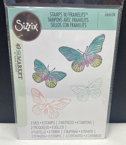 Sizzix 49 & Market PAINTED PENCIL BUTTERFLIES Butterfly Rubber Stamps Dies Set