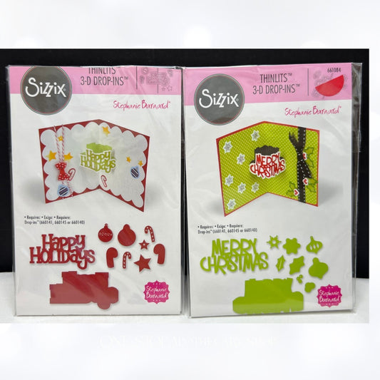 Sizzix Stephanie Barnard DROP INS 3D Merry Christmas Holidays Framelits Dies