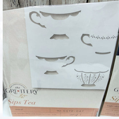 The Greetery SIPS TEA Fancy Finger Foods Party Cups Rubber Stamps Dies Stencil