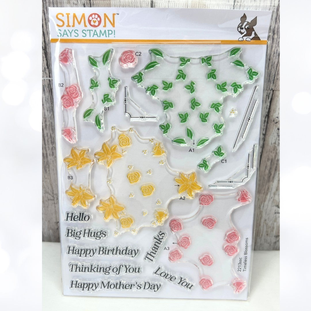 Simon Says Stamp TIMELESS BLOSSOMS Floral Heart Mothers Day 6x8 Rubber Stamps